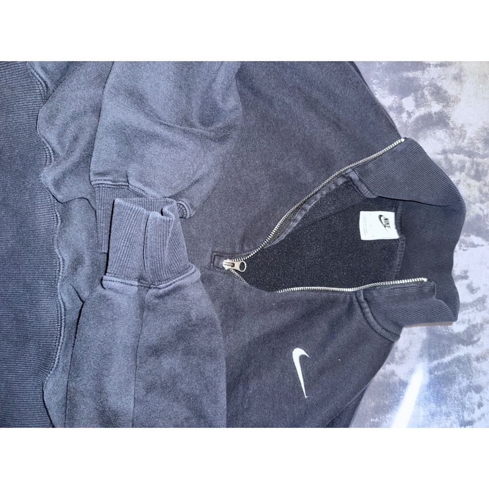 Nike Womens Quarter Zip Cropped Sweatshirt Black Embroidered Swoosh Size M - Picture 2 of 5